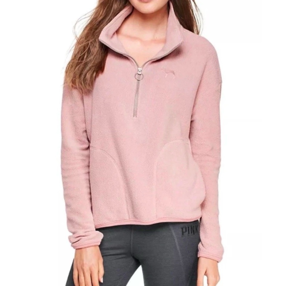 VS PINK Fleece Half Zip Pullover Sweatshirt in Blush Pink XS